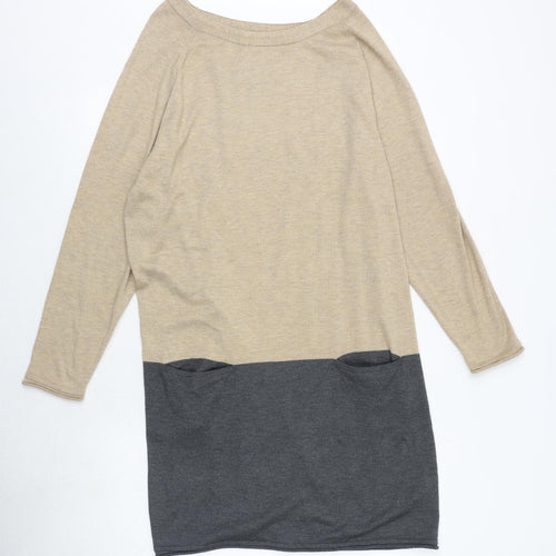 mamas & papas Womens Brown Colourblock Polyester Jumper Dress Size 16 Boat Neck Pullover
