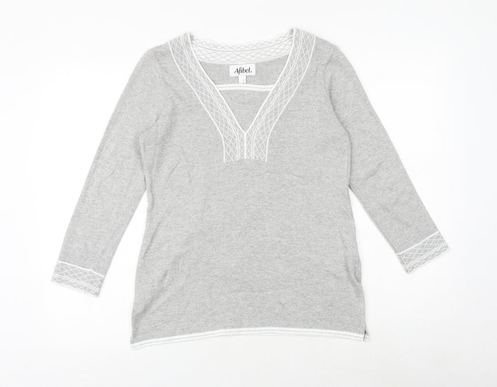 Afibel Womens Grey Square Neck Acrylic Pullover Jumper Size 10