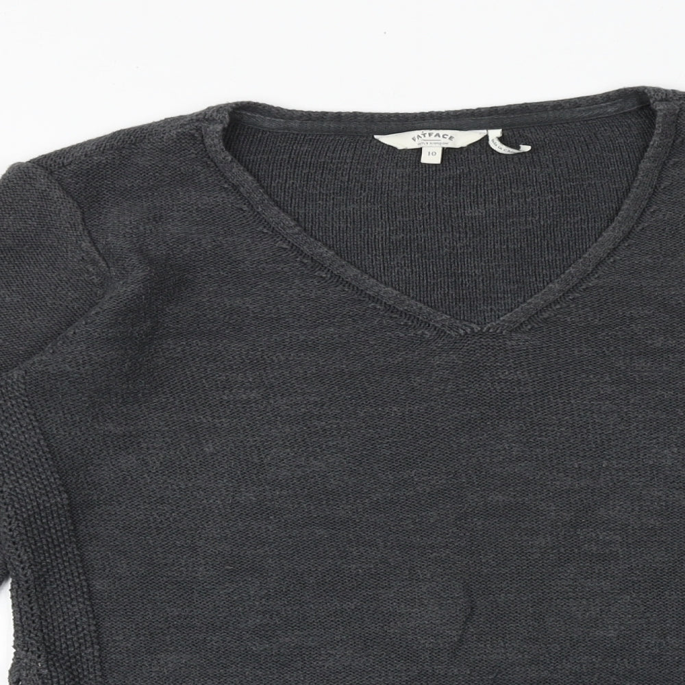 Fat Face Womens Grey V-Neck Cotton Pullover Jumper Size 10 - Double Layer