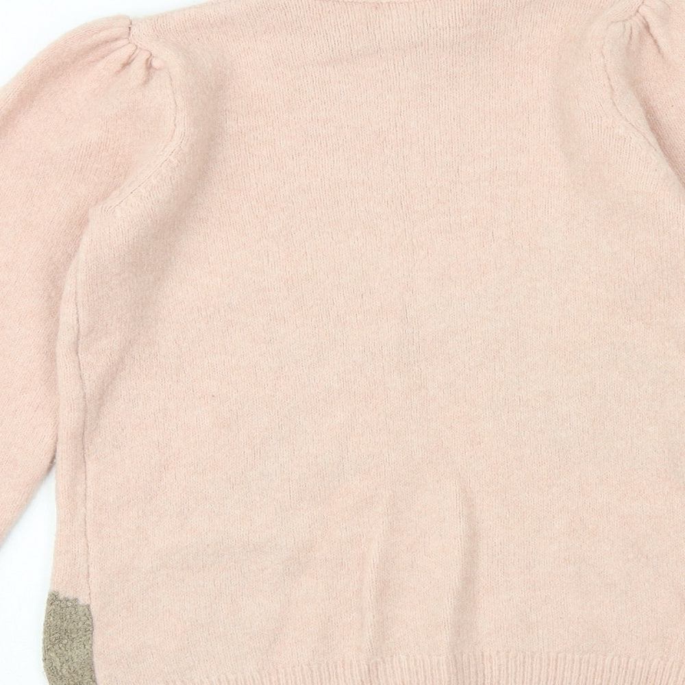 NEXT Girls Pink Mock Neck Acrylic Pullover Jumper Size 10 Years Pullover - Deer Print