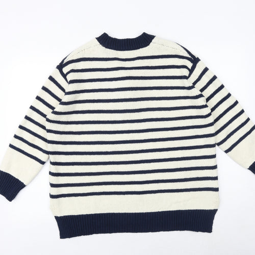 Masai Womens Blue V-Neck Striped Cotton Pullover Jumper Size M - Lace Up Detail