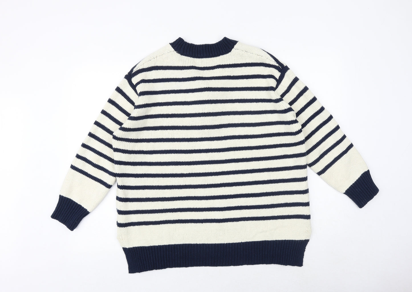Masai Womens Blue V-Neck Striped Cotton Pullover Jumper Size M - Lace Up Detail