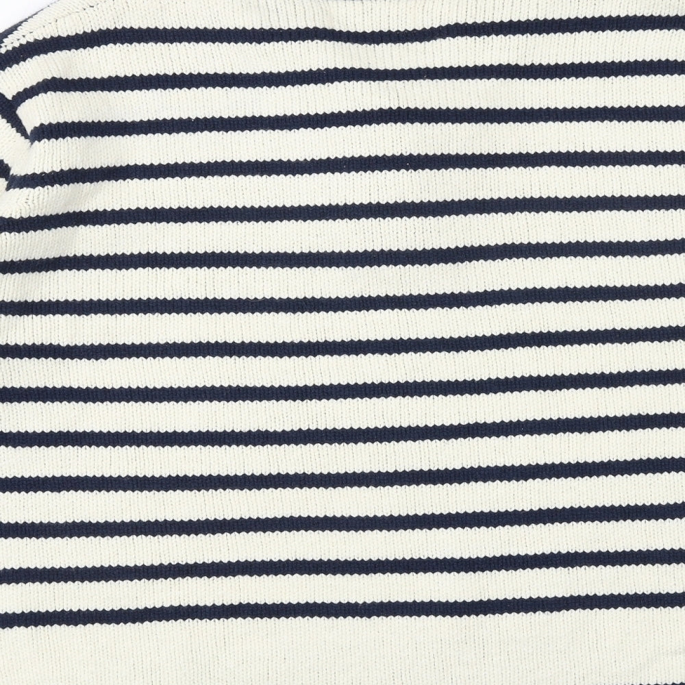 Masai Womens Blue V-Neck Striped Cotton Pullover Jumper Size M - Lace Up Detail