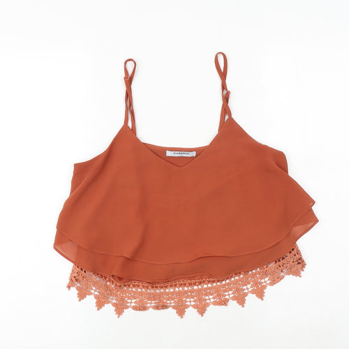 Glamorous Womens Brown Polyester Cropped Tank Size S V-Neck - Crochet Detail