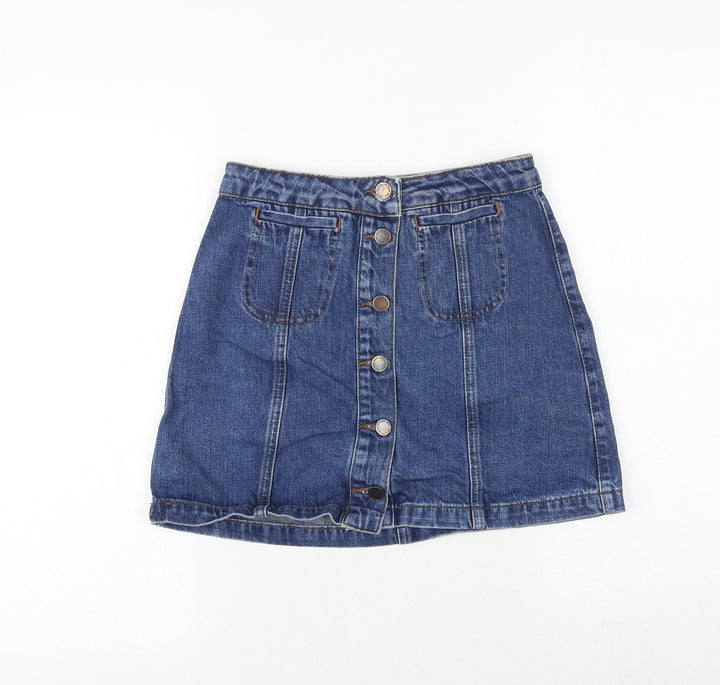 Topshop Womens Blue Cotton Mini Skirt Size 25 in Button