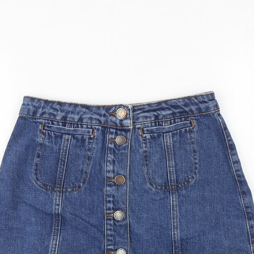 Topshop Womens Blue Cotton Mini Skirt Size 25 in Button