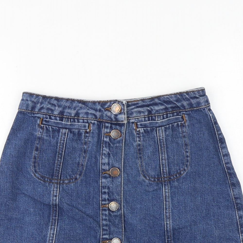 Topshop Womens Blue Cotton Mini Skirt Size 25 in Button