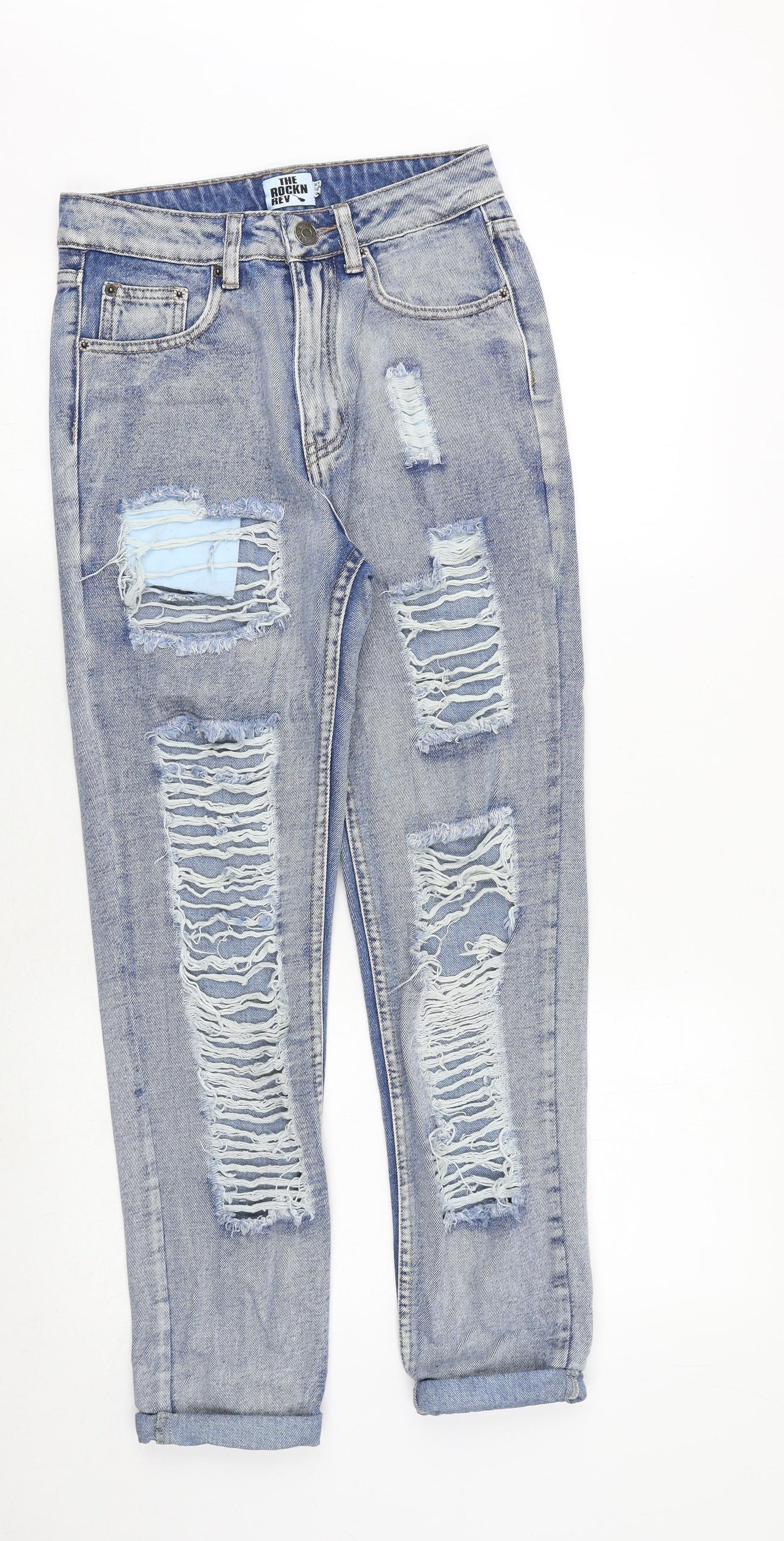 The Rockin Rev Womens Blue Cotton Straight Jeans Size 8 Regular Zip