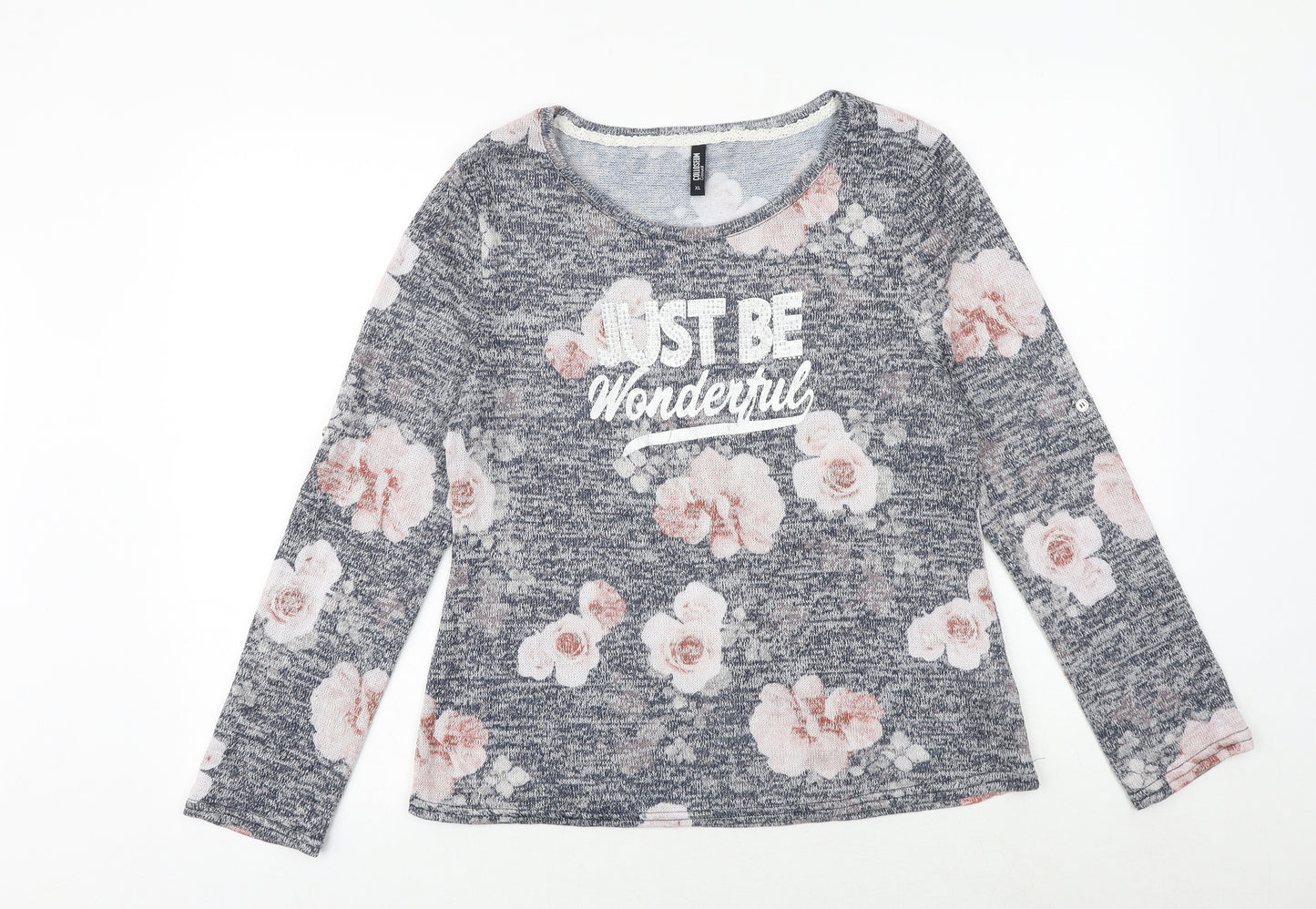 Colesium Casual Womens Blue Floral Viscose Basic Blouse Size XL Round Neck - Just Be Wonderful