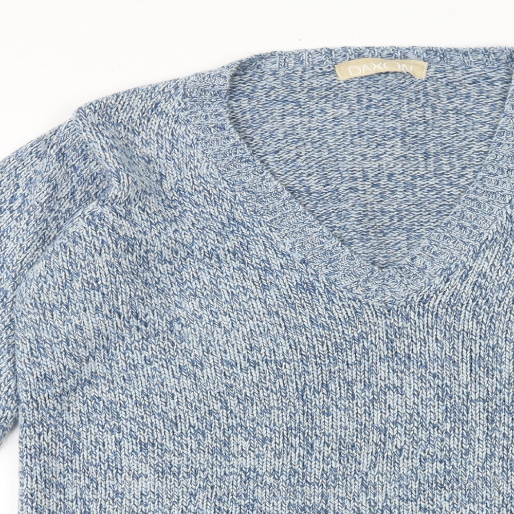 Daxon Womens Blue V-Neck Acrylic Pullover Jumper Size 14