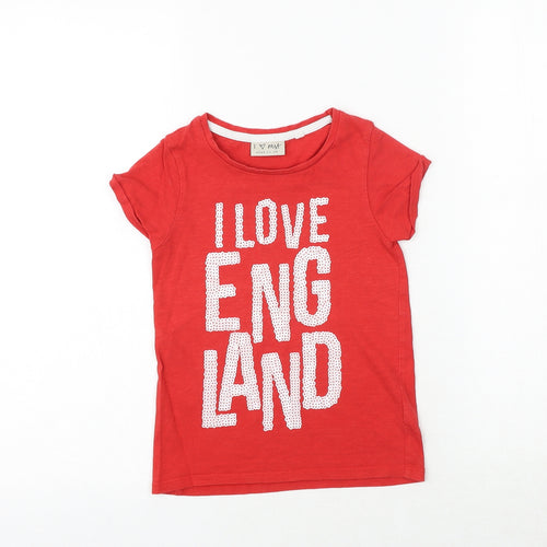 NEXT Girls Red 100% Cotton Basic T-Shirt Size 5 Years Round Neck Pullover - I Love England