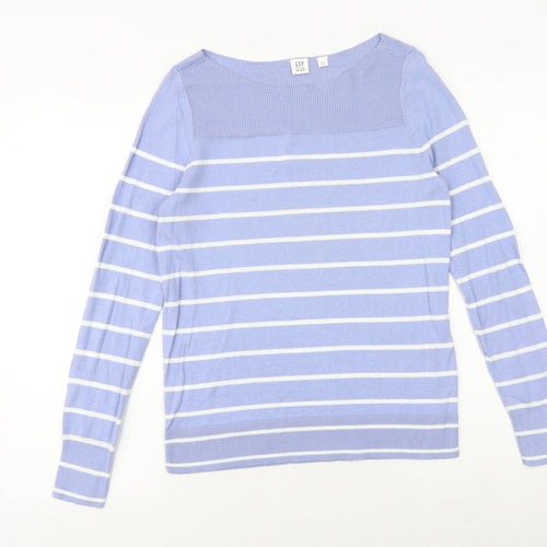 Gap Womens Blue Boat Neck Striped 100% Cotton Pullover Jumper Size XS