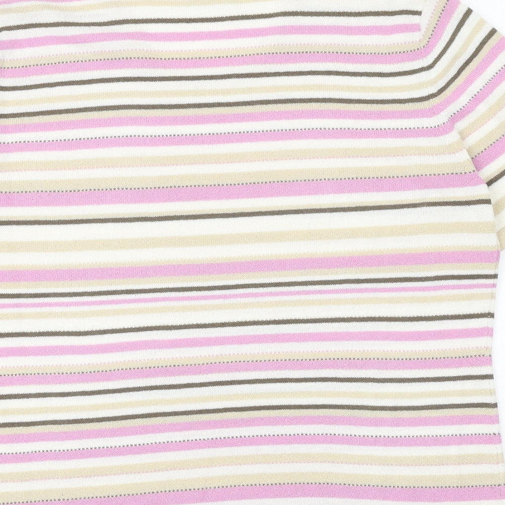 Eastex Womens Multicoloured Striped Acrylic Basic Blouse Size 12 Round Neck