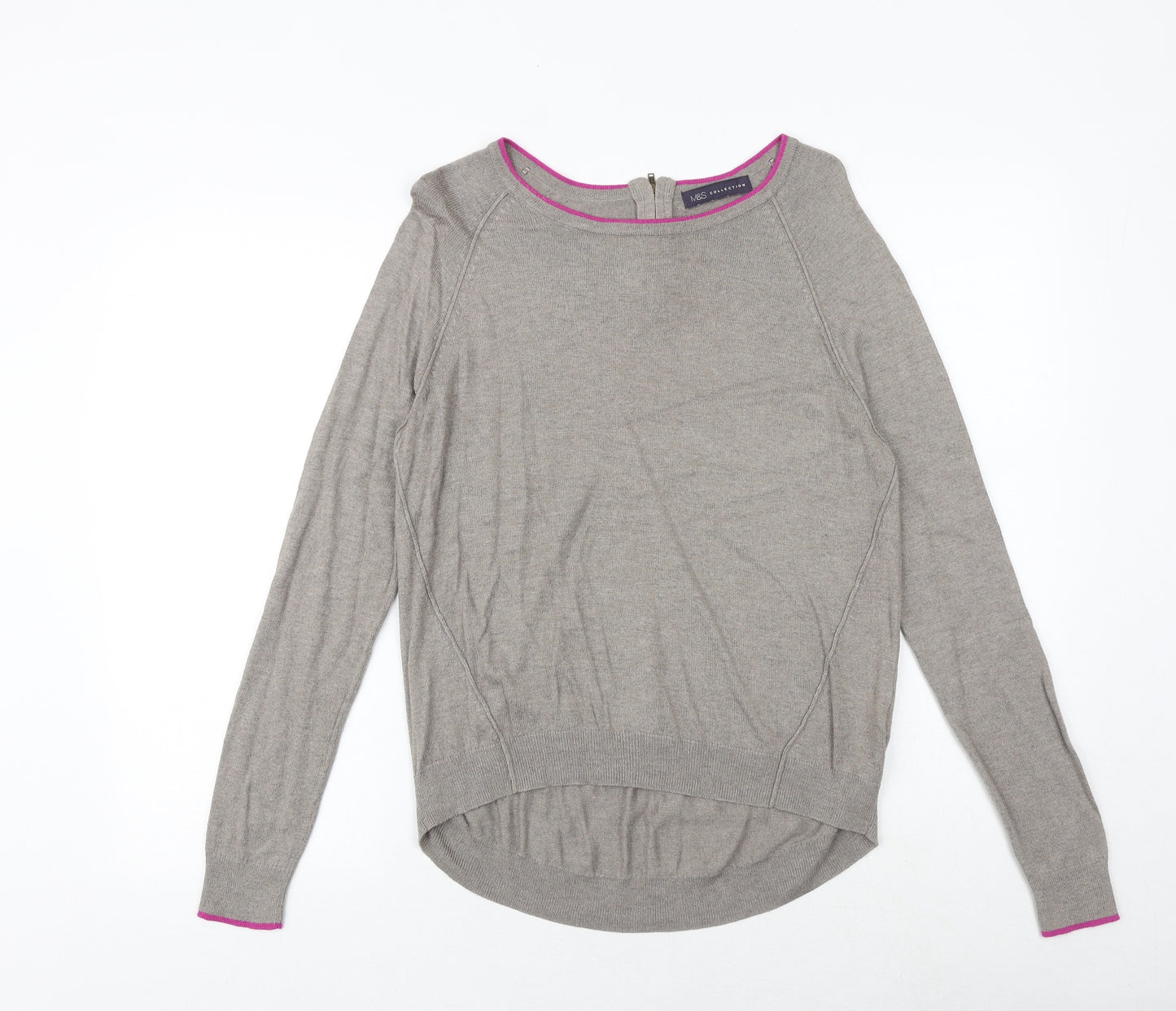 Marks and Spencer Womens Grey Boat Neck Viscose Pullover Jumper Size 10