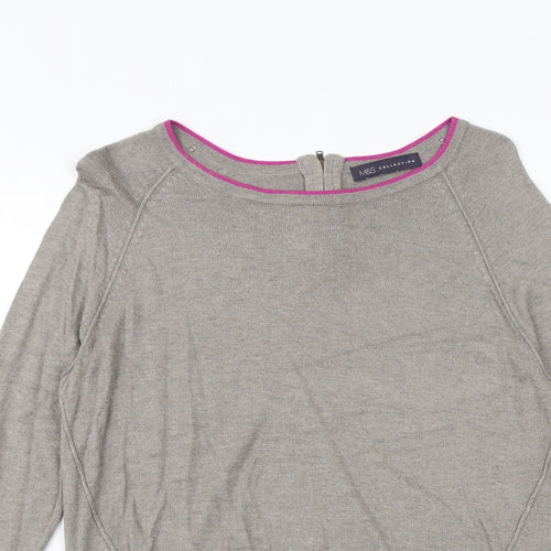Marks and Spencer Womens Grey Boat Neck Viscose Pullover Jumper Size 10