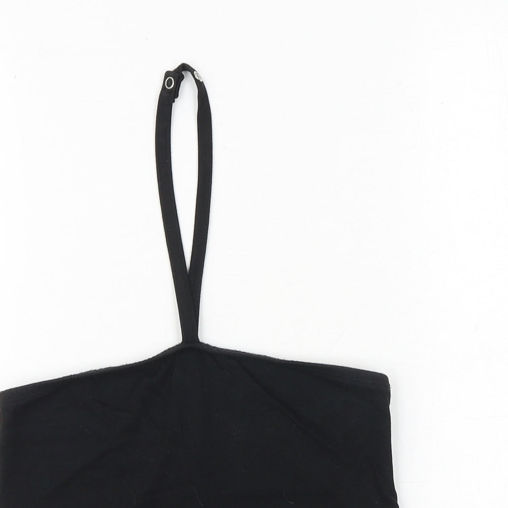 New Look Girls Black Cotton Basic Tank Size 12-13 Years Halter Snap