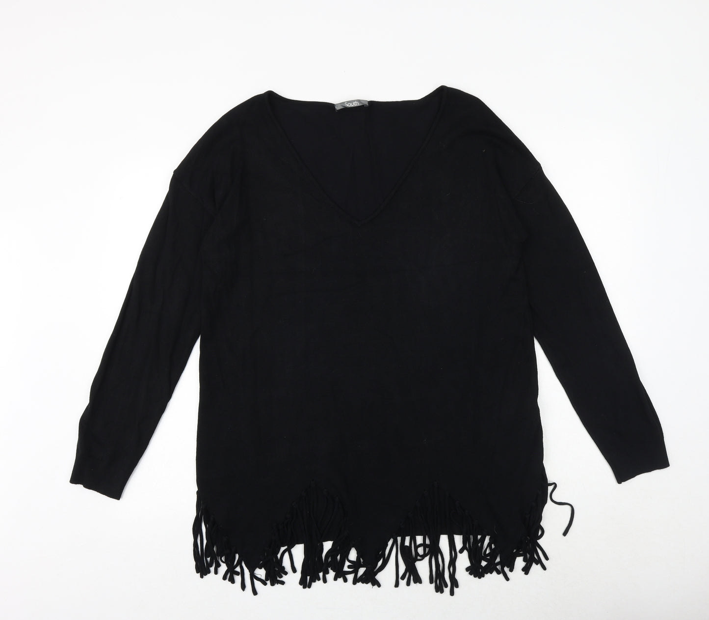 South Womens Black V-Neck Viscose Pullover Jumper Size 14