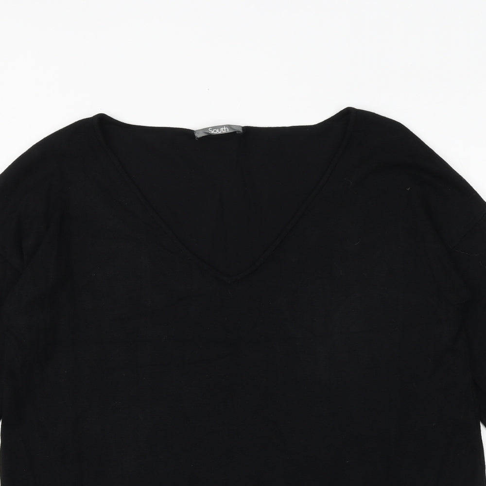 South Womens Black V-Neck Viscose Pullover Jumper Size 14