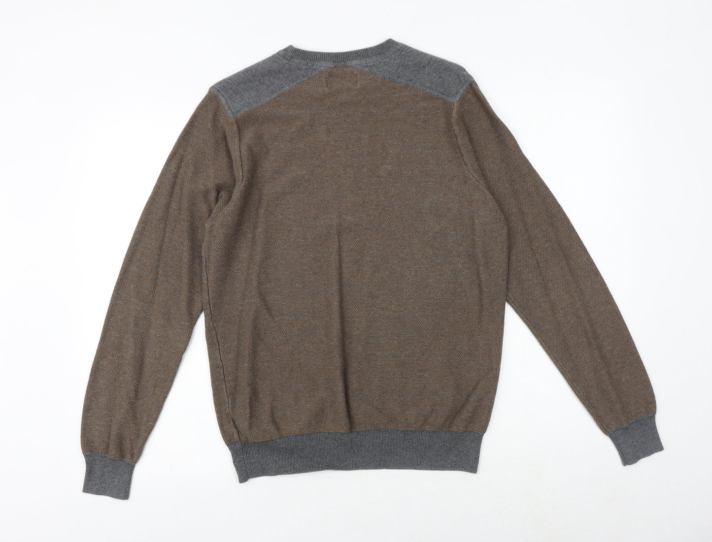 Marks and Spencer Mens Brown Round Neck Cotton Pullover Jumper Size M Long Sleeve