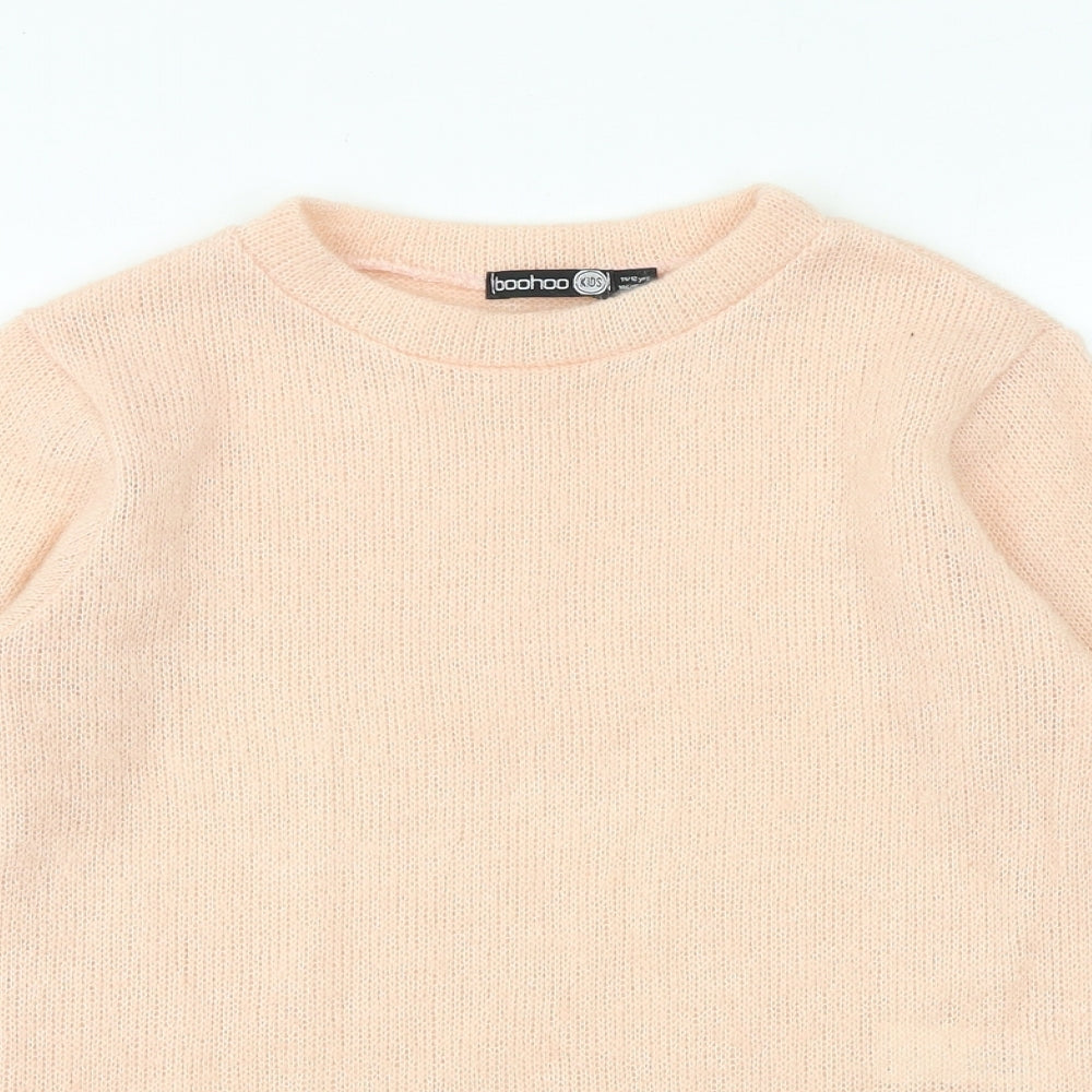 Boohoo Girls Pink Round Neck Acrylic Pullover Jumper Size 11-12 Years Pullover