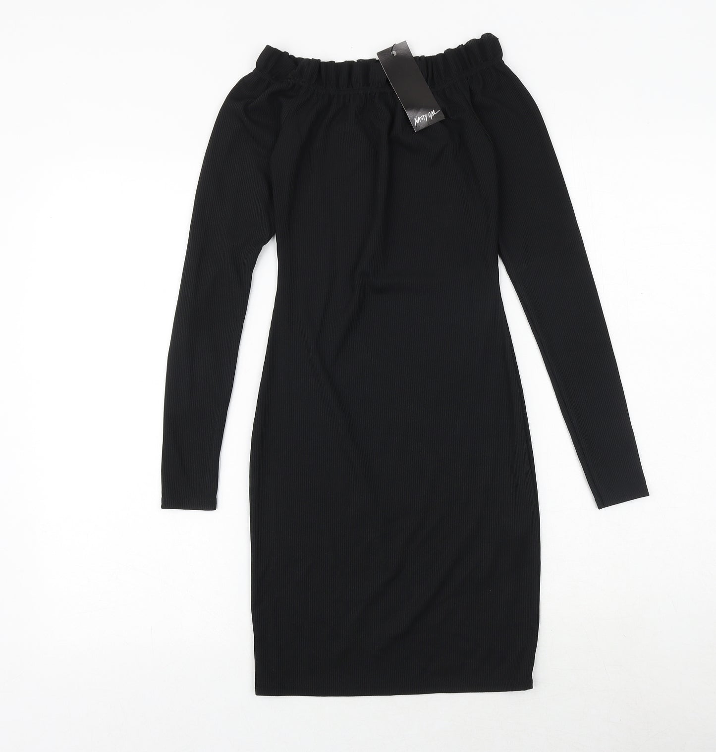 Nasty Gal Womens Black Polyester Bodycon Size 6 Boat Neck Pullover