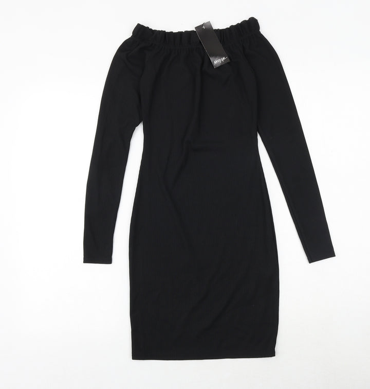Nasty Gal Womens Black Polyester Bodycon Size 6 Boat Neck Pullover