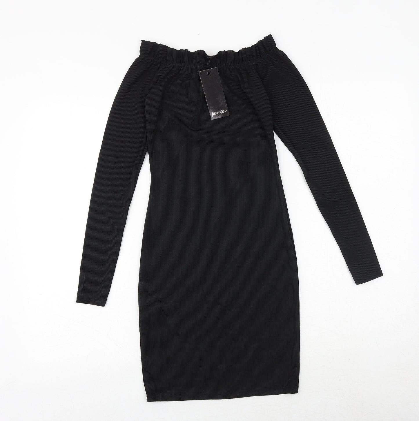 Nasty Gal Womens Black Polyester Bodycon Size 6 Boat Neck Pullover