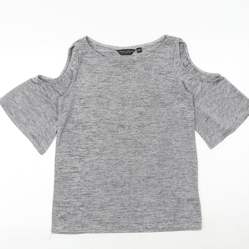 Dorothy Perkins Womens Grey Geometric Polyester Basic T-Shirt Size 10 Round Neck - Cold Shoulder