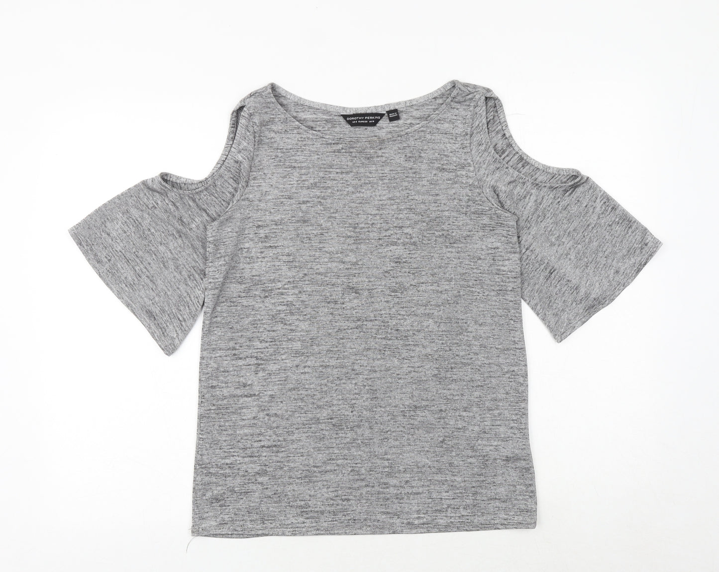 Dorothy Perkins Womens Grey Geometric Polyester Basic T-Shirt Size 10 Round Neck - Cold Shoulder