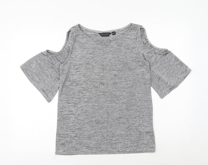 Dorothy Perkins Womens Grey Geometric Polyester Basic T-Shirt Size 10 Round Neck - Cold Shoulder