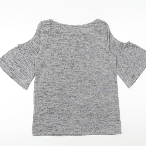 Dorothy Perkins Womens Grey Geometric Polyester Basic T-Shirt Size 10 Round Neck - Cold Shoulder