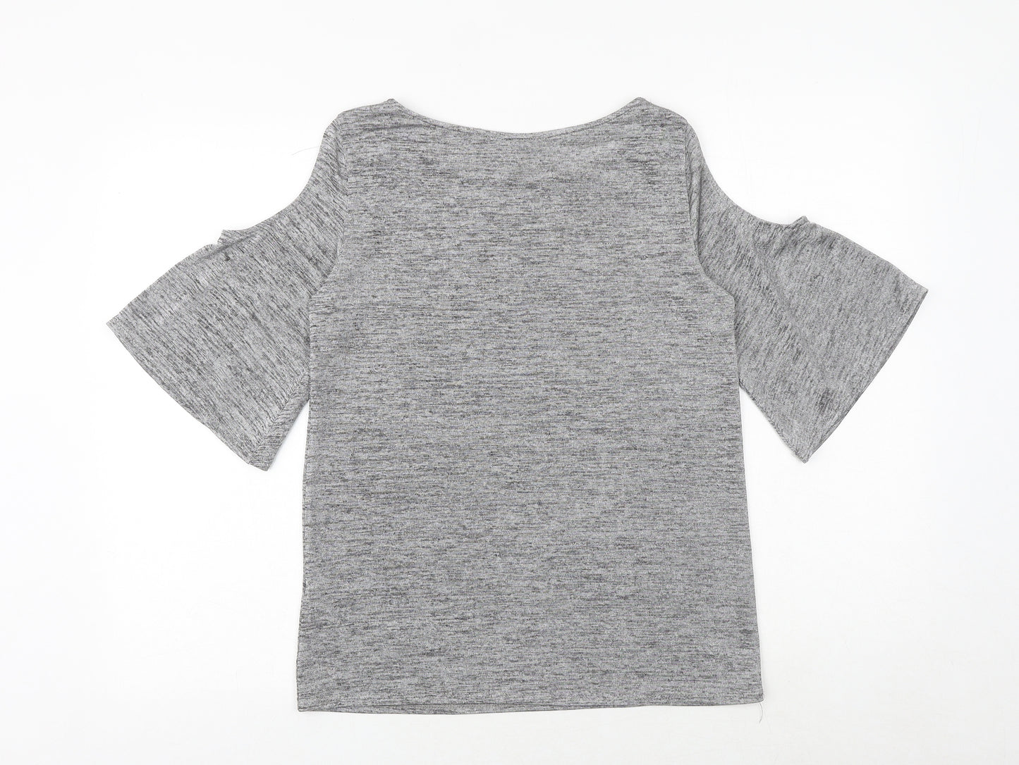 Dorothy Perkins Womens Grey Geometric Polyester Basic T-Shirt Size 10 Round Neck - Cold Shoulder