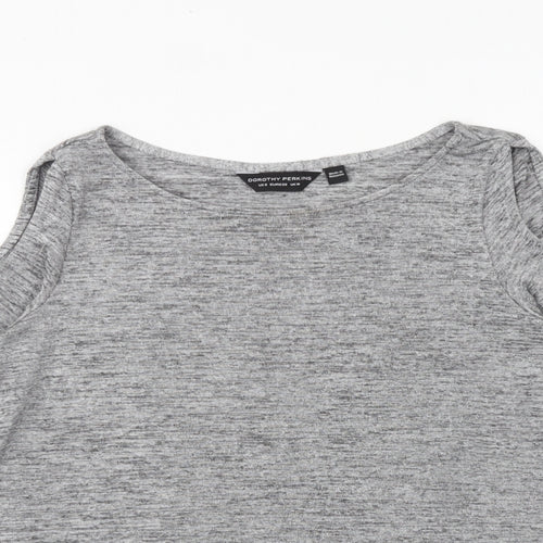 Dorothy Perkins Womens Grey Geometric Polyester Basic T-Shirt Size 10 Round Neck - Cold Shoulder