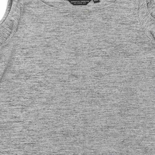 Dorothy Perkins Womens Grey Geometric Polyester Basic T-Shirt Size 10 Round Neck - Cold Shoulder