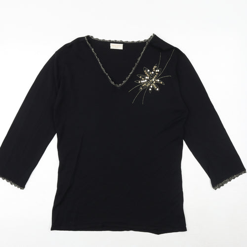 Claire Ashton Womens Black Viscose Basic Blouse Size 14 V-Neck