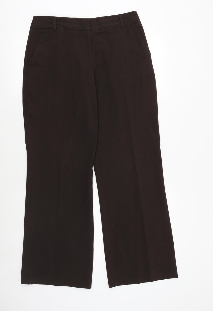 M&Co Womens Brown Polyester Trousers Size 12 Regular Zip