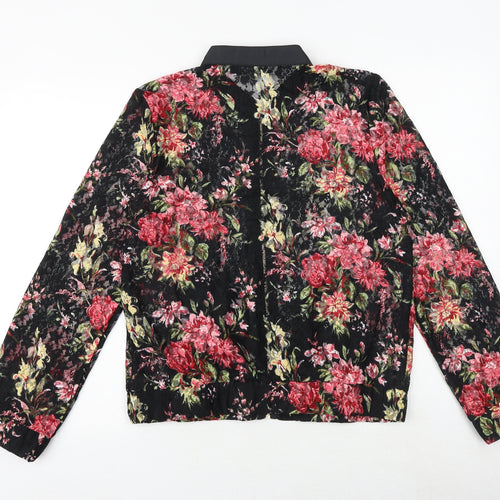 Rino&Pelle Womens Black Floral Bomber Jacket Jacket Size 2XS Zip