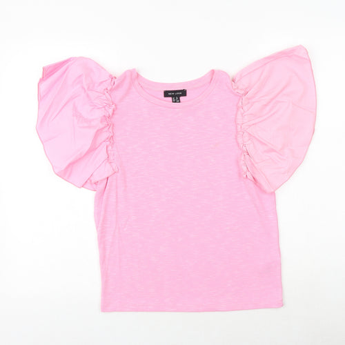 New Look Womens Pink Polyester Basic T-Shirt Size 10 Round Neck