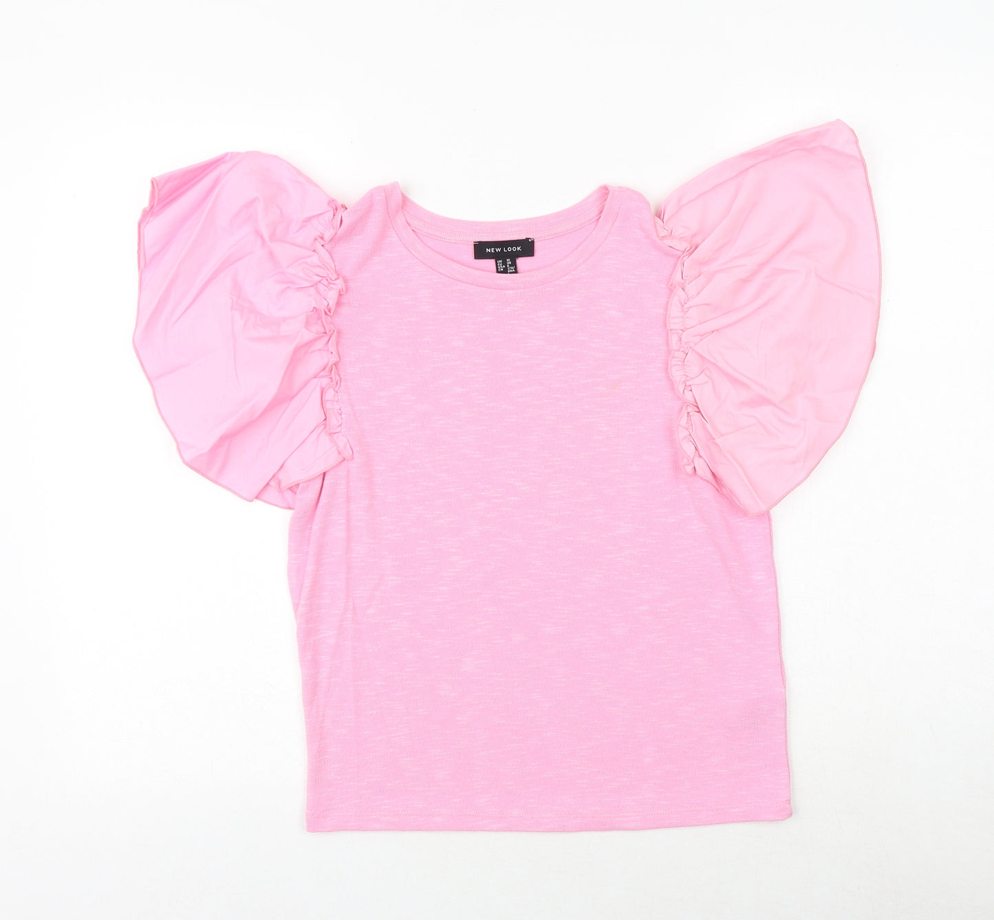 New Look Womens Pink Polyester Basic T-Shirt Size 10 Round Neck