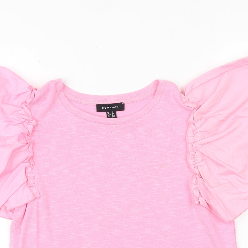 New Look Womens Pink Polyester Basic T-Shirt Size 10 Round Neck