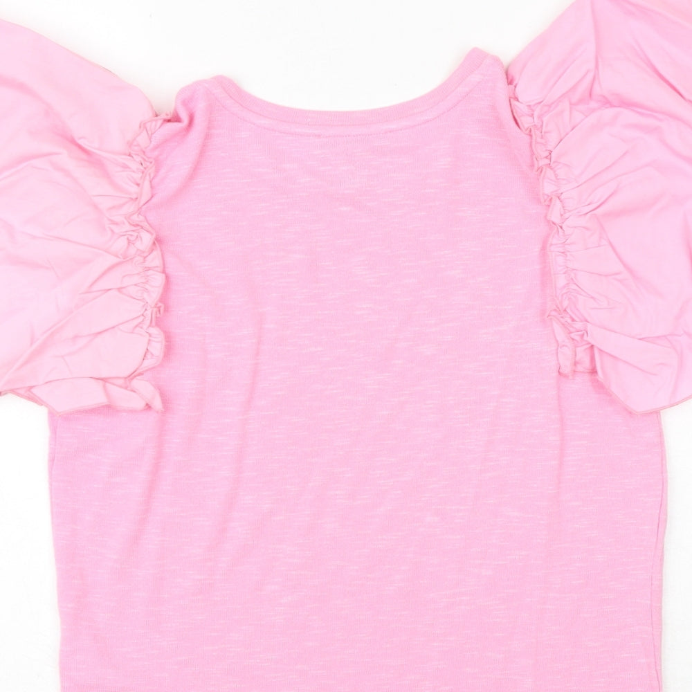 New Look Womens Pink Polyester Basic T-Shirt Size 10 Round Neck