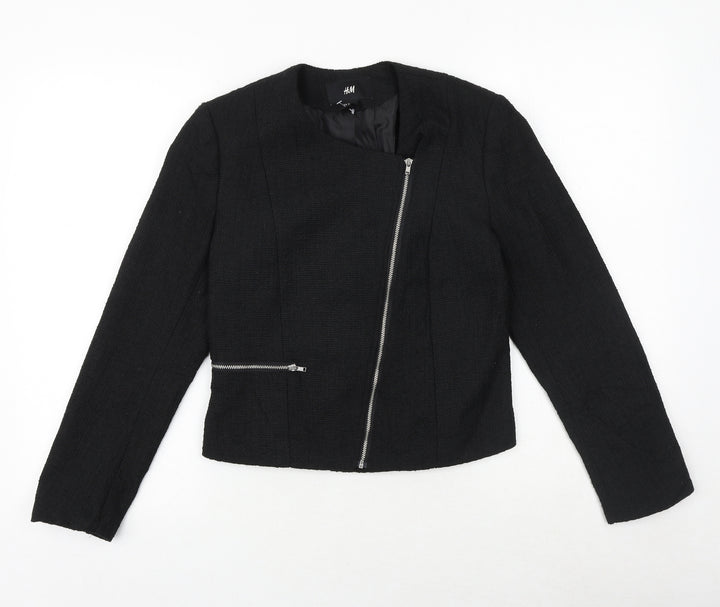 H&M Womens Black Biker Jacket Size 6 Zip