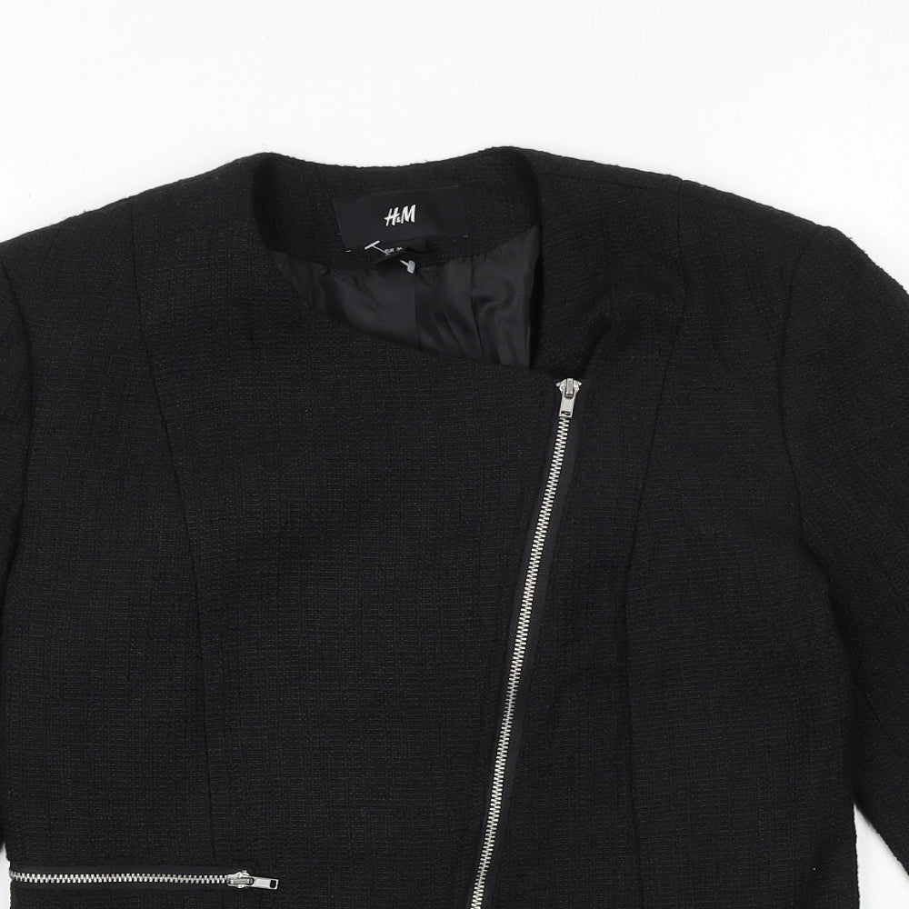 H&M Womens Black Biker Jacket Size 6 Zip