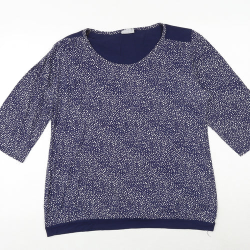 CMD Womens Blue Polka Dot Viscose Basic Blouse Size 16 Round Neck