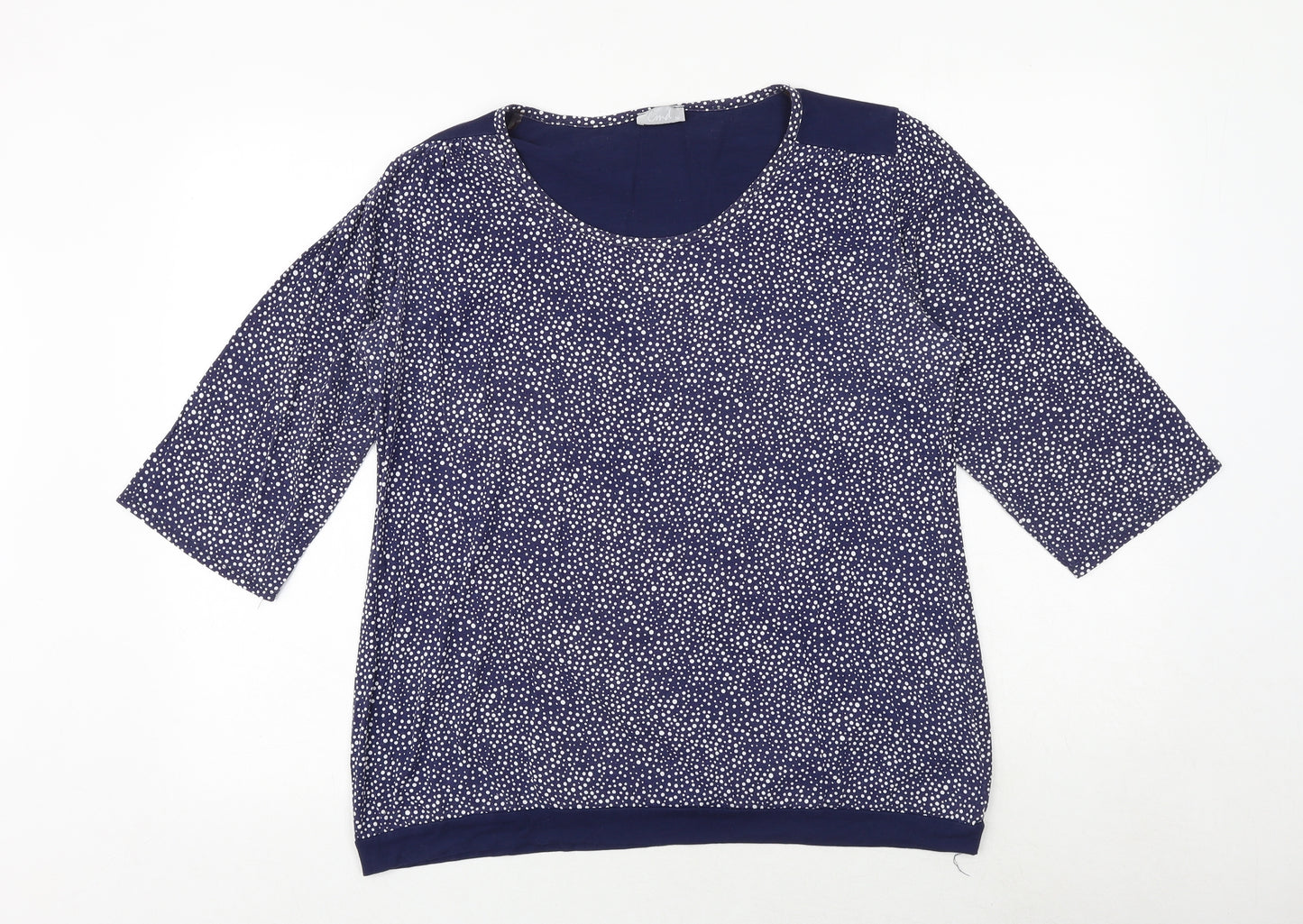 CMD Womens Blue Polka Dot Viscose Basic Blouse Size 16 Round Neck