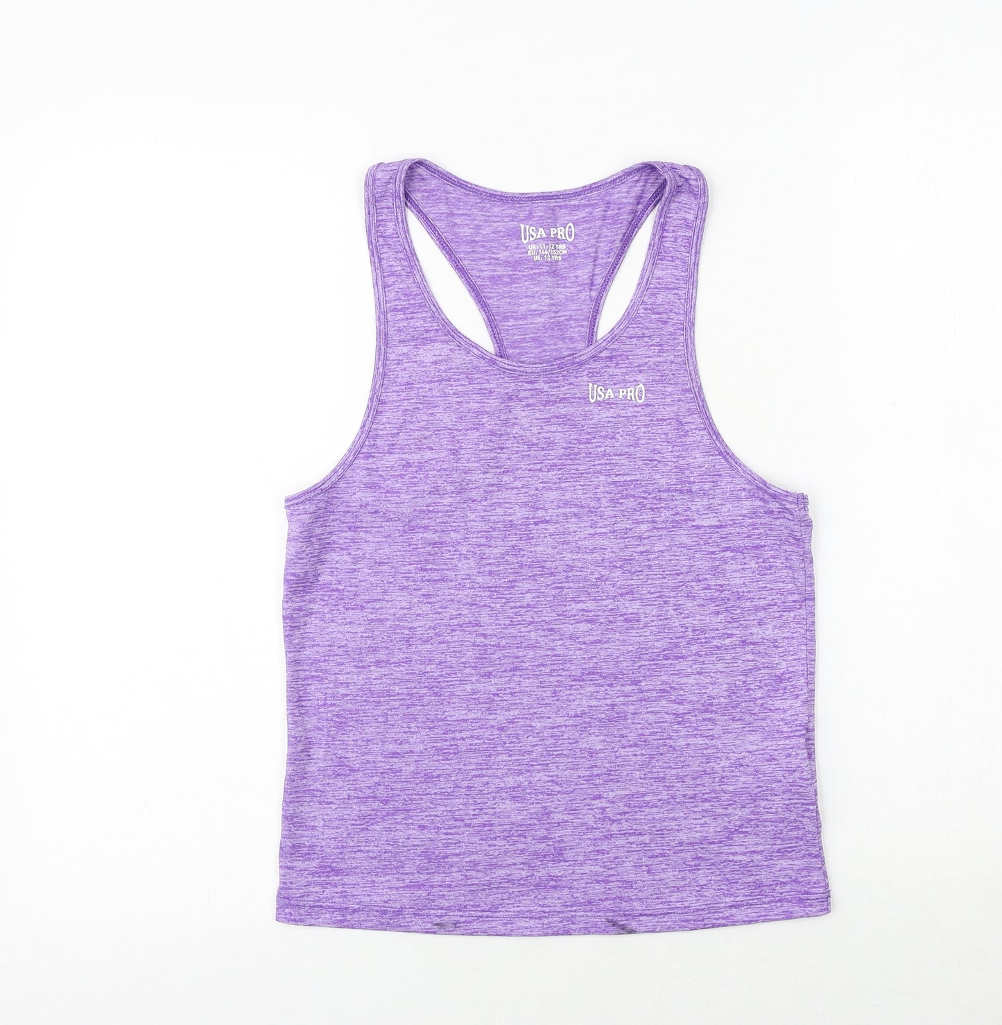 USA Pro Girls Purple Geometric Nylon Basic Tank Size 11-12 Years Round Neck Pullover