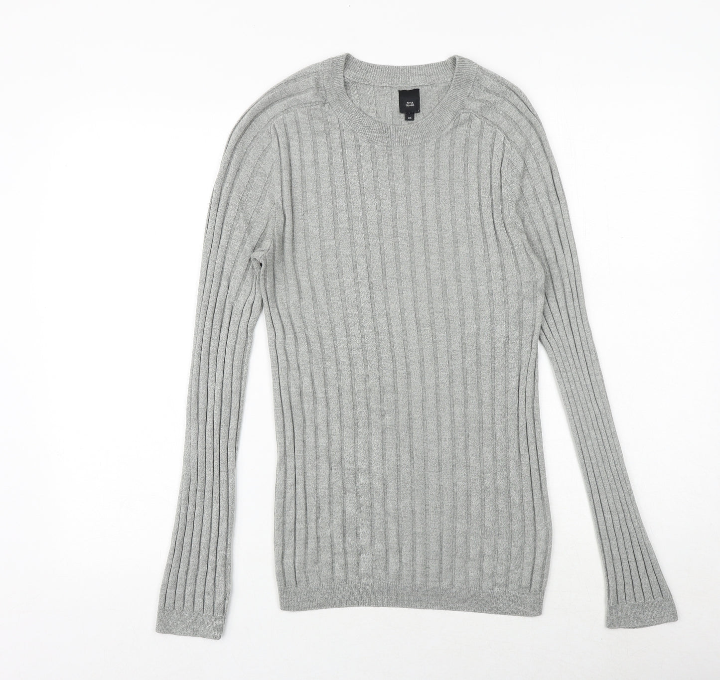 River Island Mens Grey Round Neck Viscose Pullover Jumper Size XS Long Sleeve