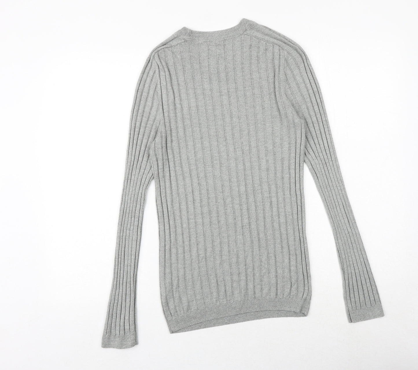 River Island Mens Grey Round Neck Viscose Pullover Jumper Size XS Long Sleeve