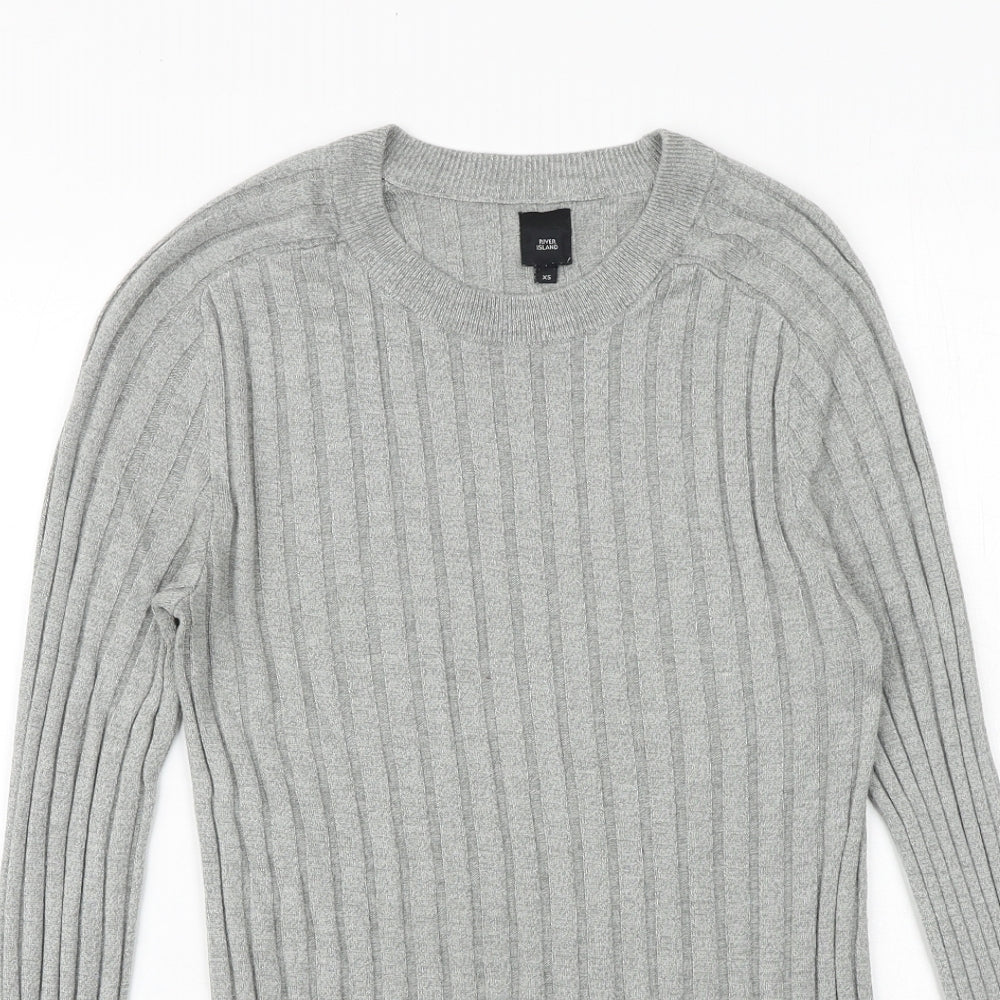 River Island Mens Grey Round Neck Viscose Pullover Jumper Size XS Long Sleeve