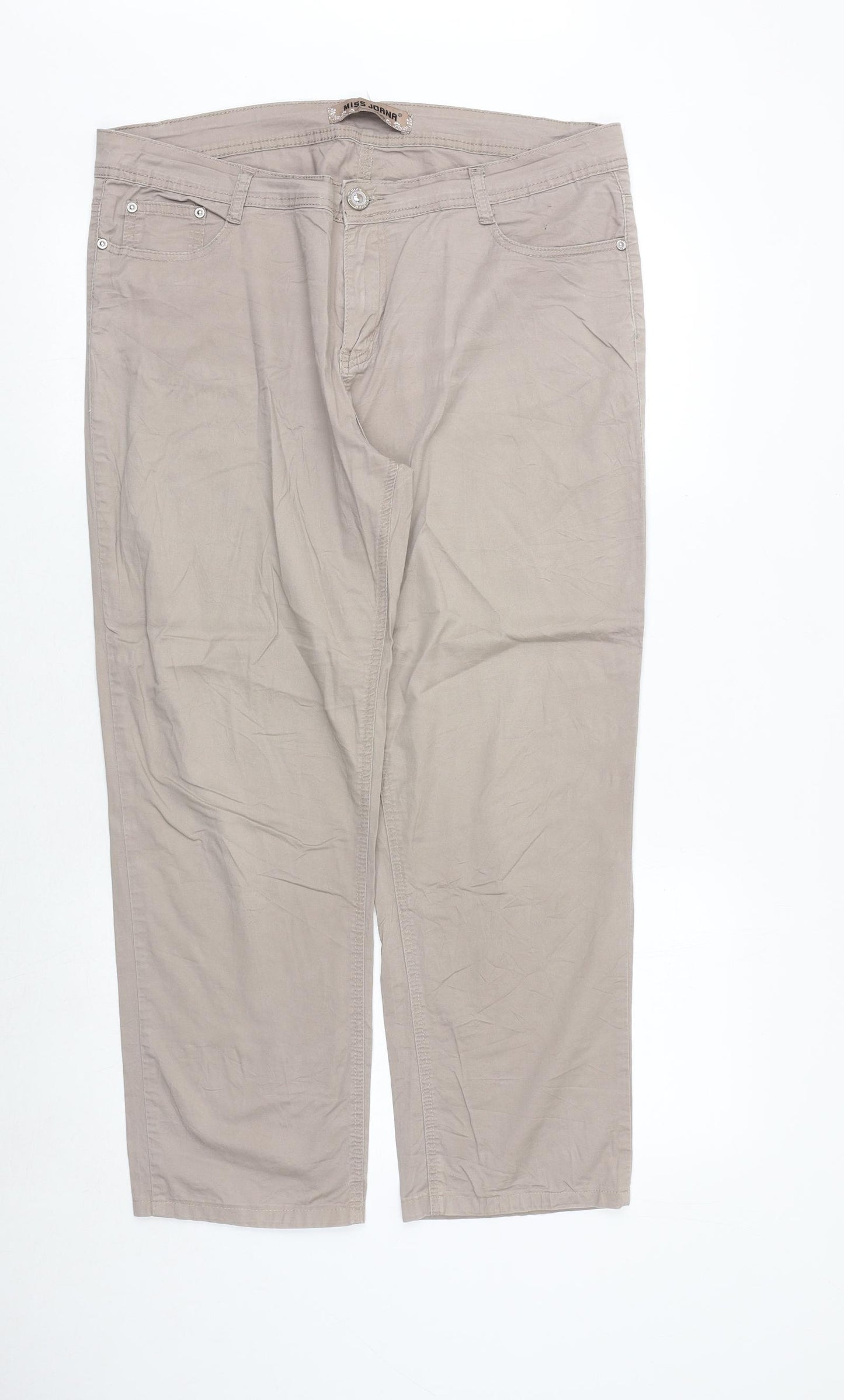 Miss joanna Womens Beige Cotton Trousers Size 38 in Regular Zip